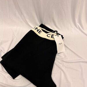 CELINE ATHLETIC KNIT LEGGINGS - BLACK / CREAM Logo Waistband